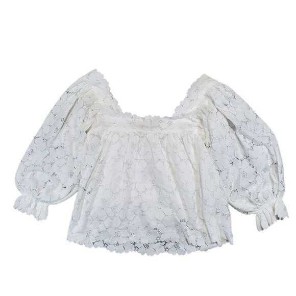 Loeffler Randall Lace Ruffle Flowy Square Neck Top Blouse - Small - Picture 1 of 9